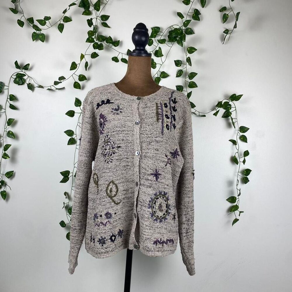 Northern Isles vintage cream knit cardigan silk linen blend boho aztec cottage